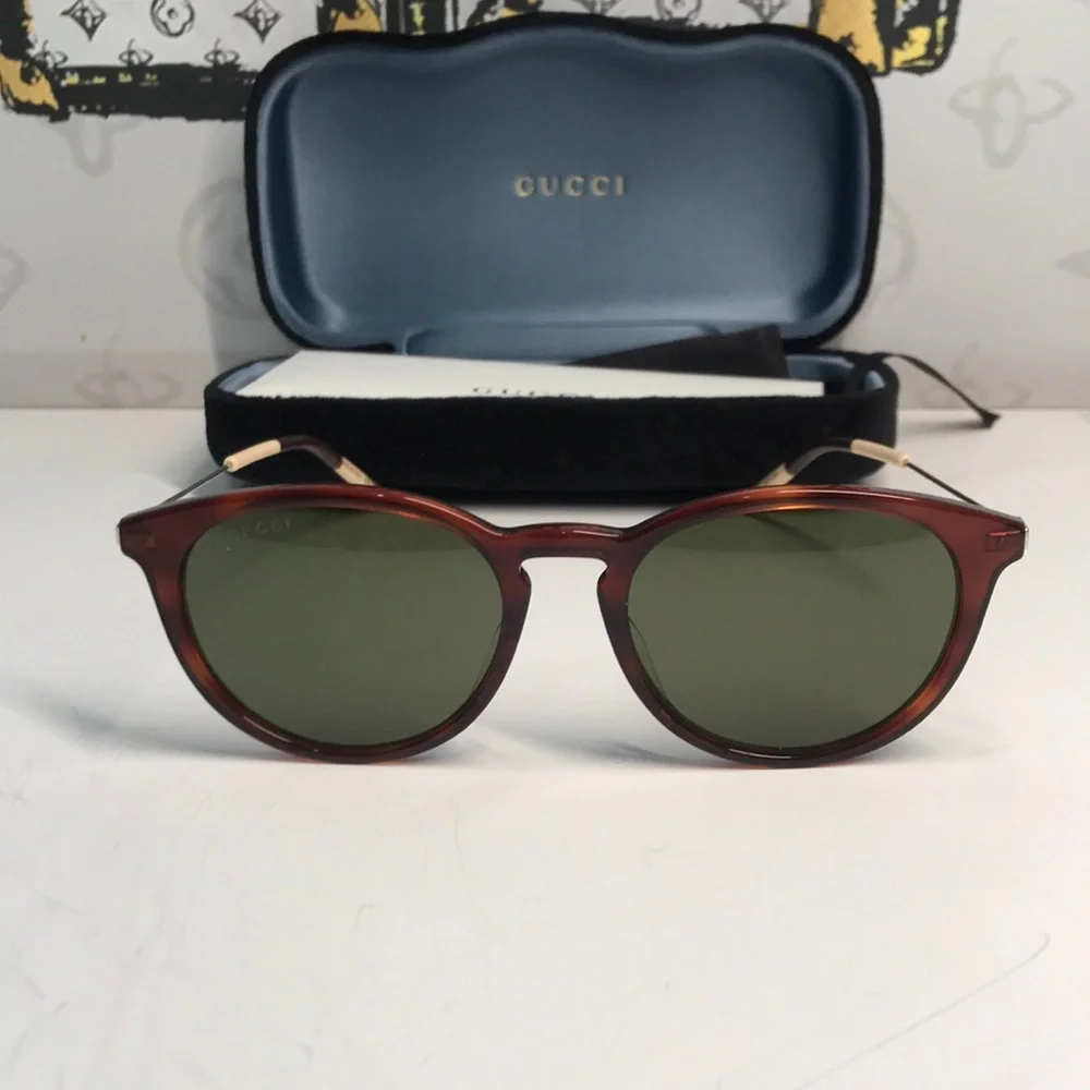Brand New Gucci GG1048S 002 Round Sunglasses – Havana with Green Lenses ✨